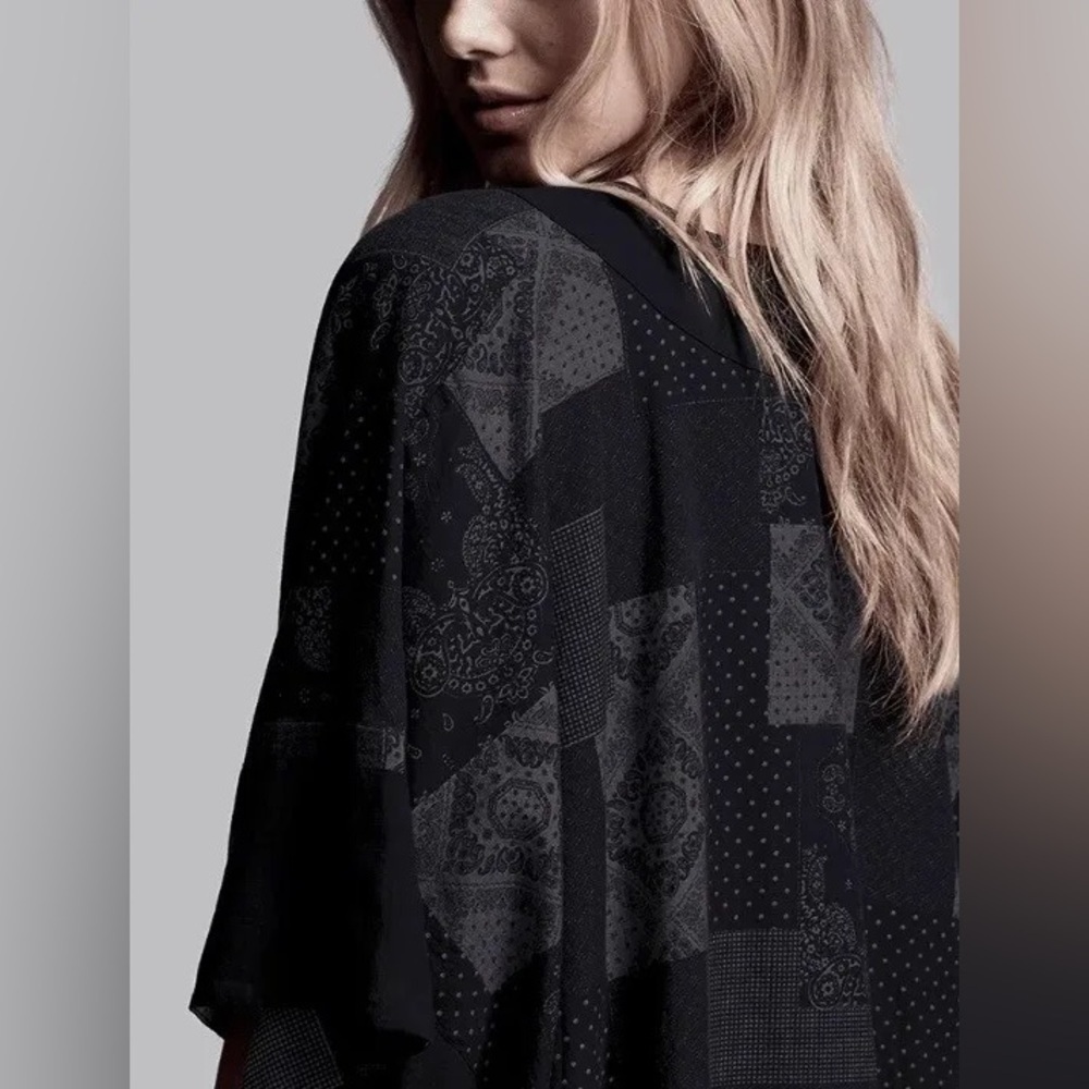 James Perse Black Patterned Oversized V-Neck Maxi Coverup - Picture 4 of 13